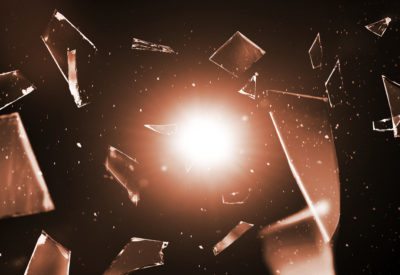 Shattered glass in space background with design space